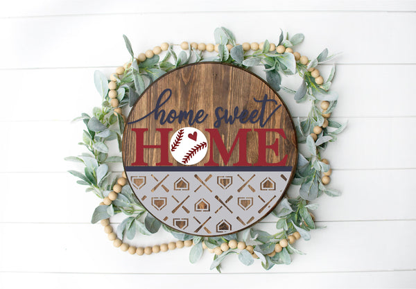 Home Sweet Home   - baseball Round  Wood Door Sign | Hanger | ChicaTiza