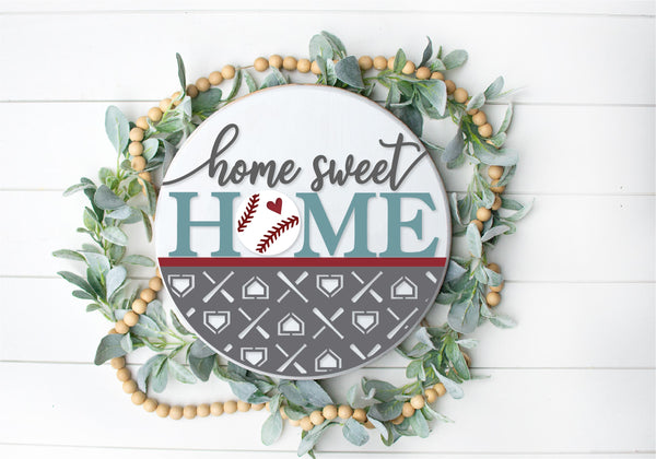 Home Sweet Home   - baseball Round  Wood Door Sign | Hanger | ChicaTiza
