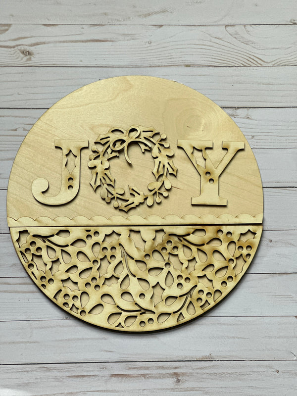 Joy Christmas  23  - Round  Wood Door Sign | Hanger | ChicaTiza