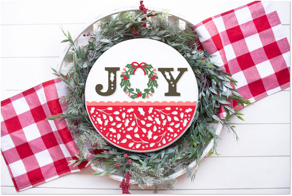 Joy Christmas  23  - Round  Wood Door Sign | Hanger | ChicaTiza