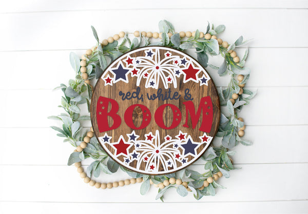 Welcome Patriotic Round - Round  Wood Door Sign | Hanger | ChicaTiza