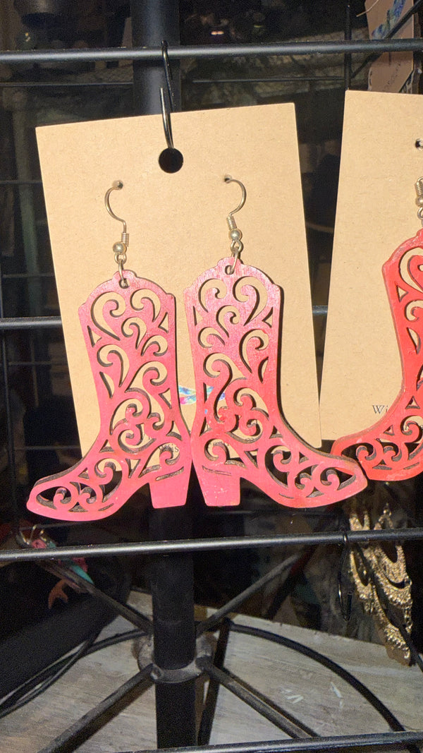 Hot Pink Filigree Cowboy Boot Earrings — Wisp & Fern by ChicaTiza