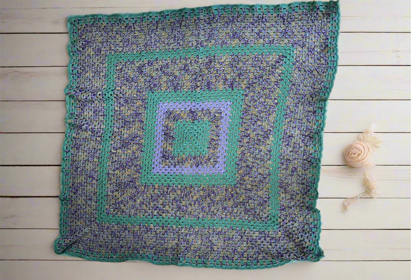 Hand-Crocheted Turquoise & Grape Throw Blanket – 45x43