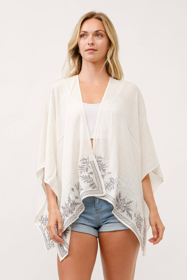 LLili Embroidered Kimono Cover-Up: White / One Size