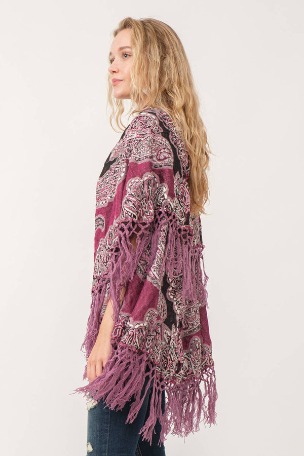 Gisele Embroidered Poncho: Mulberry with Mauve / One Size Fits Most