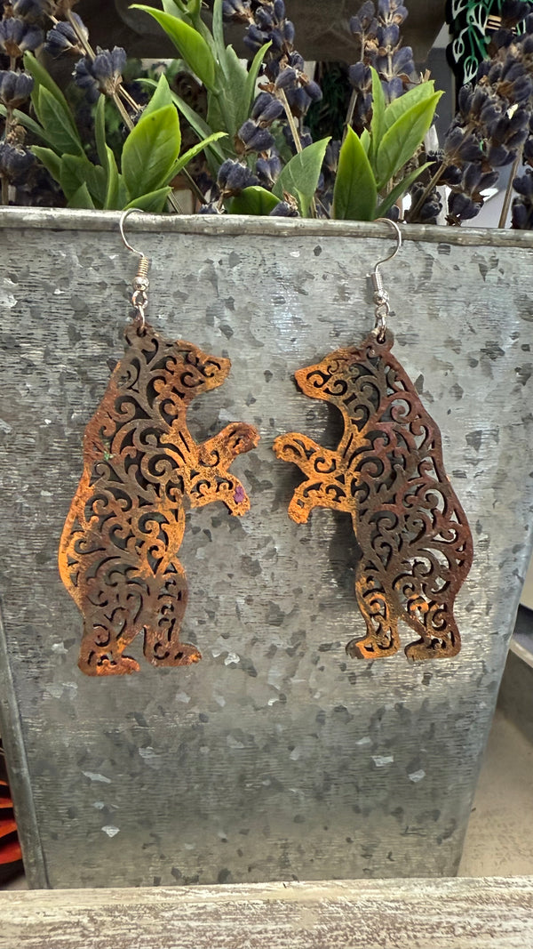 Rusty Old Iron Bear Filigree Earrings by Wisp & Fern