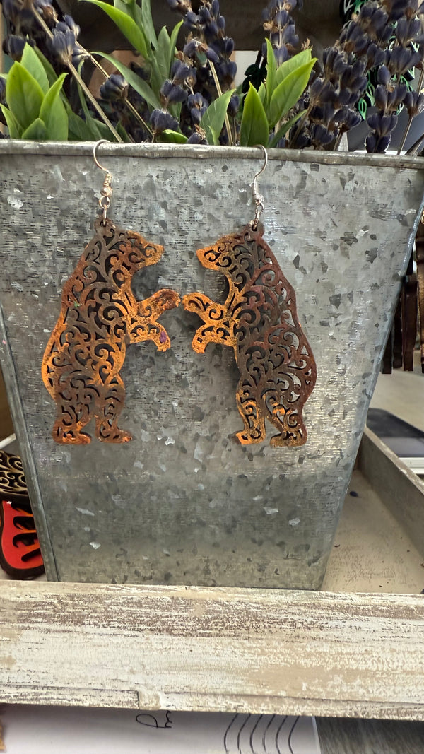 Rusty Old Iron Bear Filigree Earrings by Wisp & Fern