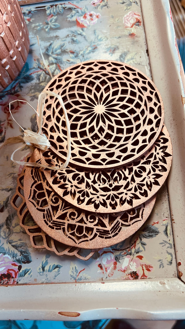 Set of four - 4inch Hand-Painted  wooden coaster set