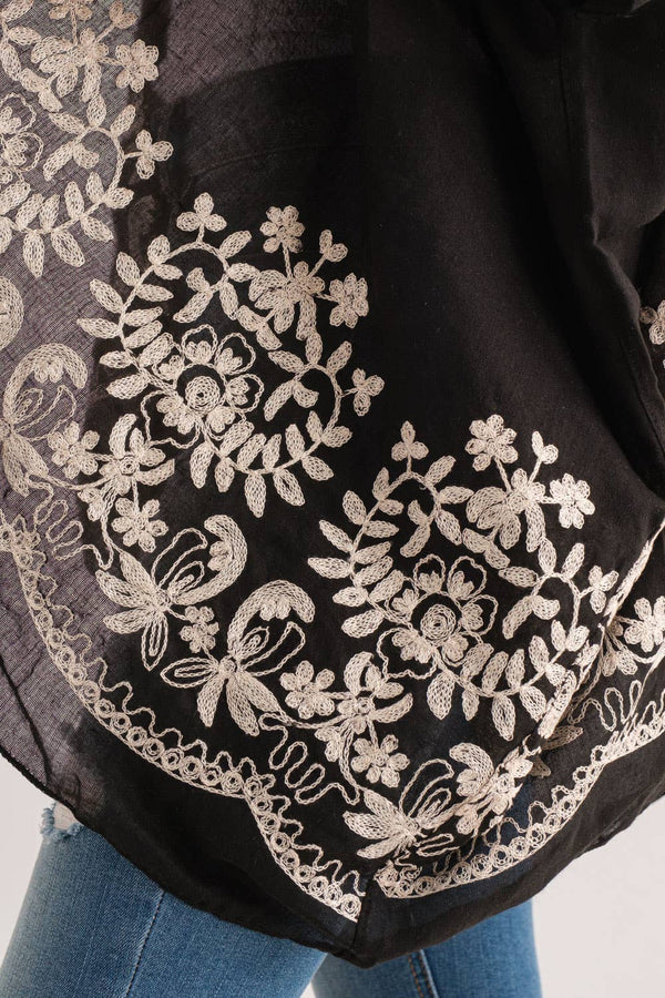 Audrey Black Border Embroidered Kimono