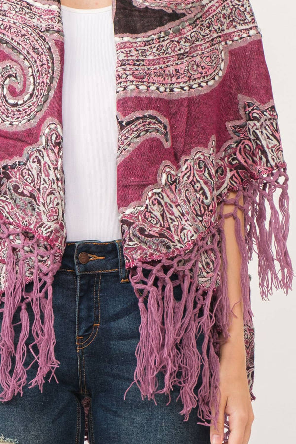 Gisele Embroidered Poncho: Mulberry with Mauve / One Size Fits Most