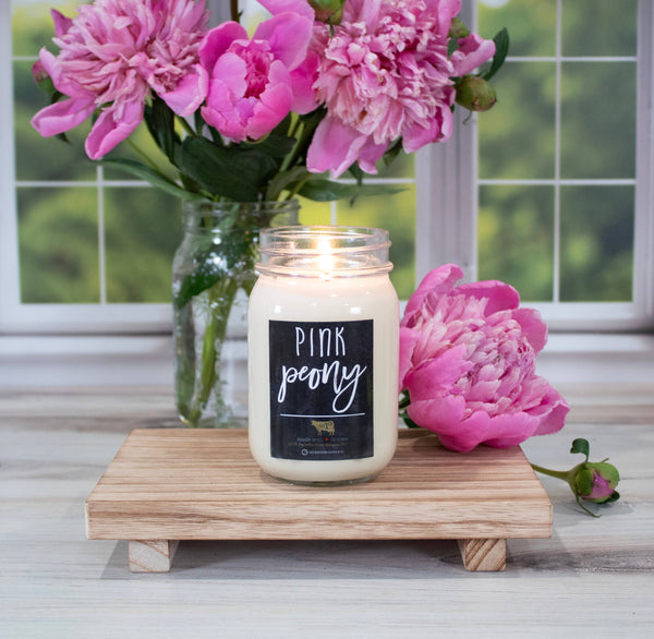 Milkhouse Candle Company - 13 oz Mason Jar Candle: Pink Peony