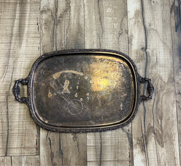 Ornate Silver-Plated Butler’s Tray – 22.5”