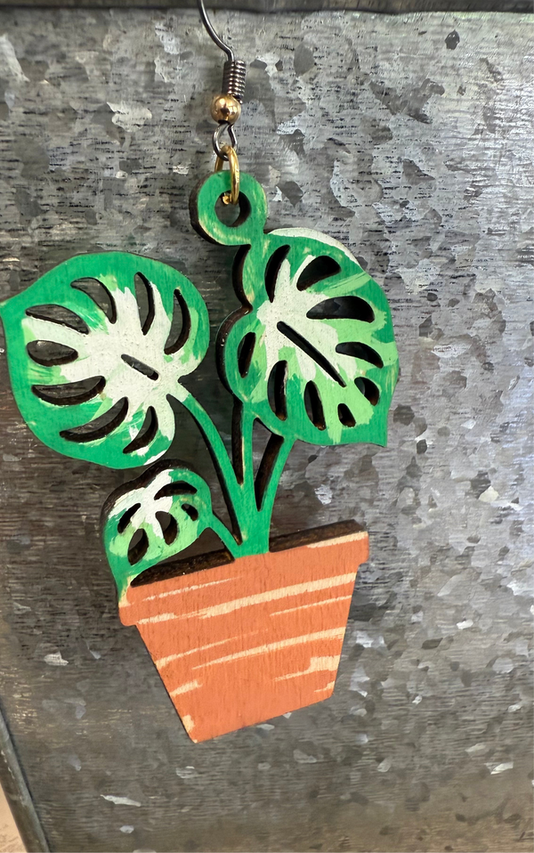 Potted Monstera Earrings | 2.5” | Wisp & Fern