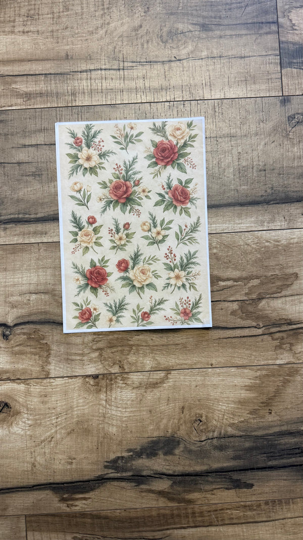 Christmas Roses & Script – Kozo A4 by Casa Araceli