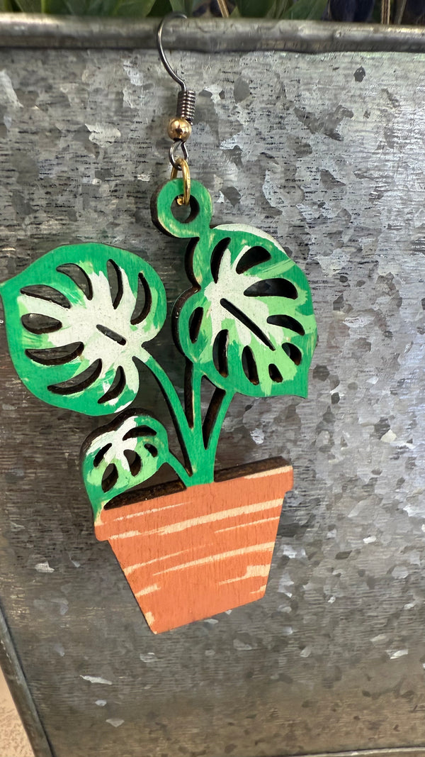 Potted Monstera Earrings | 2.5” | Wisp & Fern