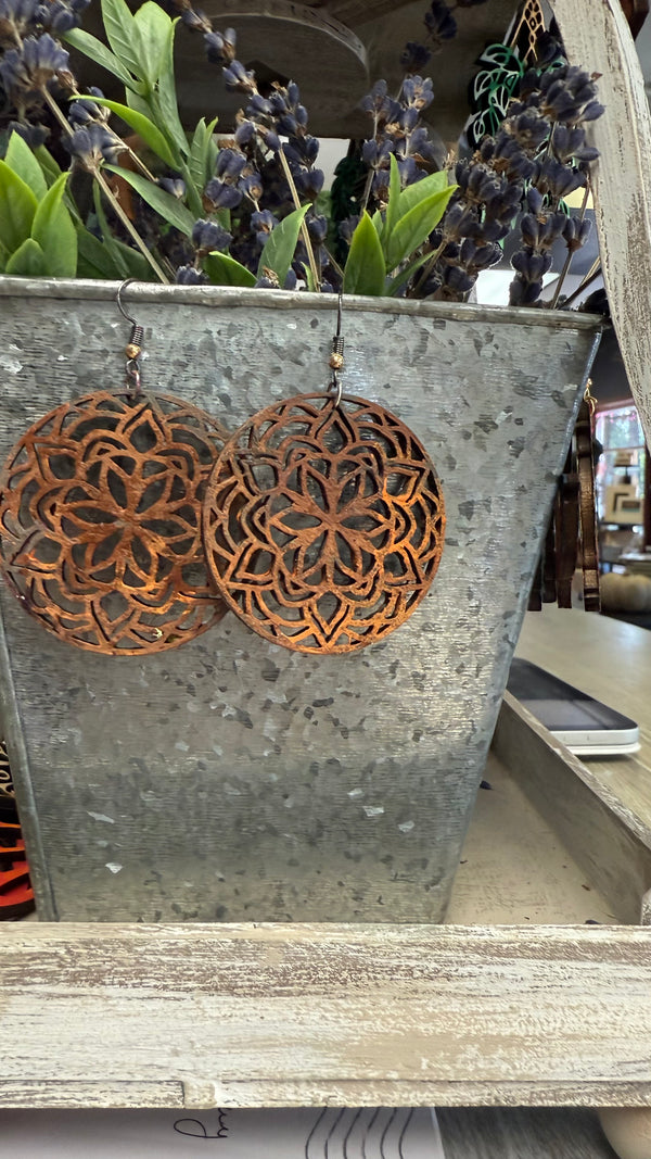 Rust Iron Petal Mandala Earrings – Wisp and Fern