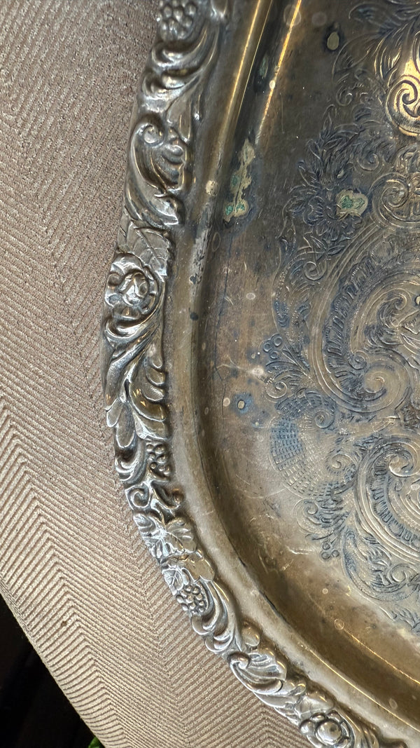 Ornate Silver-Plated Butler’s Tray – 22.5”