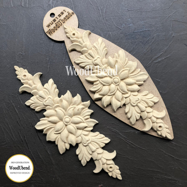 Pack of Two Flower Leaf Pediments WUB1221 26x10cm