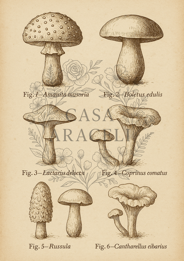 Mushroom Studies: A Vintage Decoupage Paper Collection by Casa Araceli (6 Sheets)
