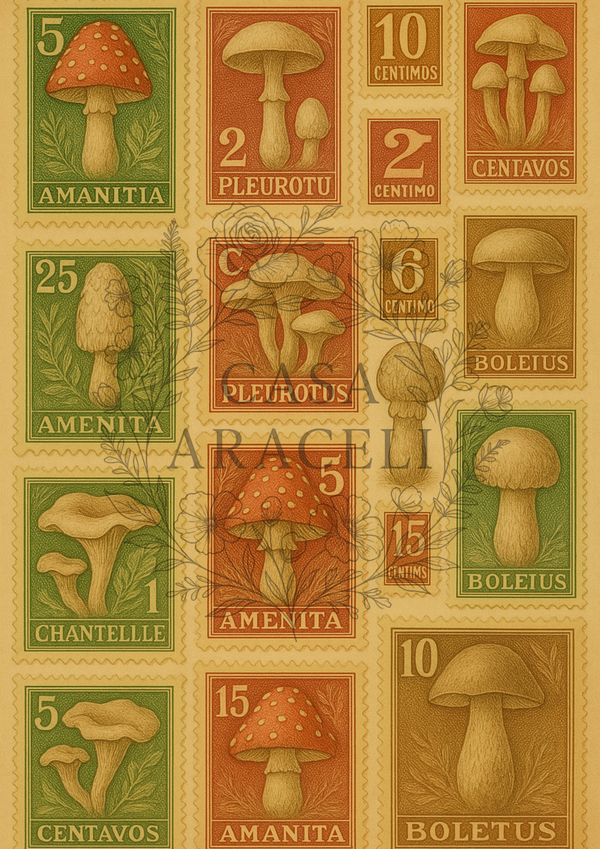 Mushroom Studies: A Vintage Decoupage Paper Collection by Casa Araceli (6 Sheets)