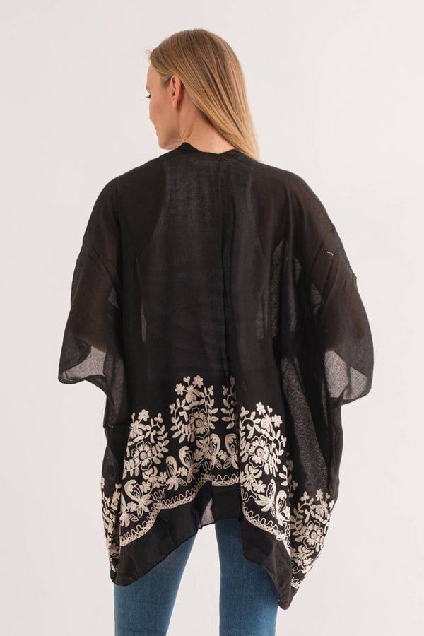 Audrey Black Border Embroidered Kimono