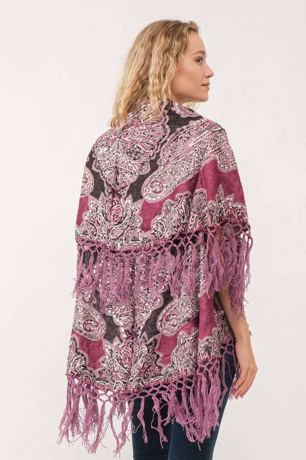 Gisele Embroidered Poncho: Mulberry with Mauve / One Size Fits Most
