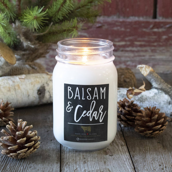 Milkhouse Candle Company - 13 oz Mason Jar Candle: Balsam & Cedar