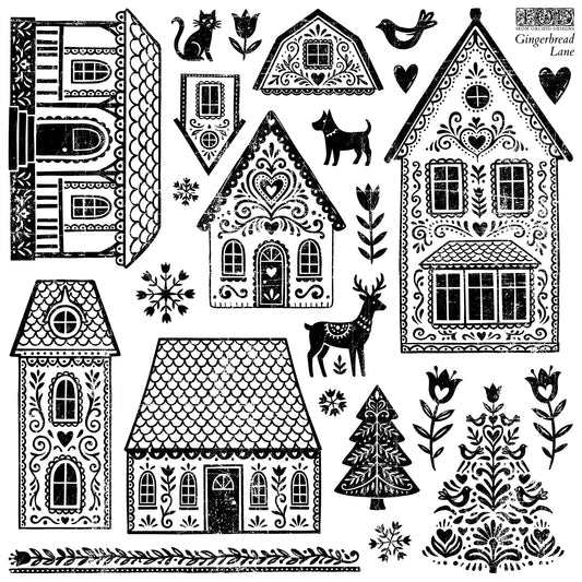 Gingerbread Lane 12x12 IOD Stamp with Masks