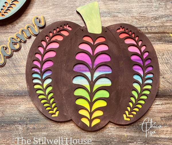 Fancy Pumpkin 2   - Round  Wood Door Sign | Hanger | ChicaTiza
