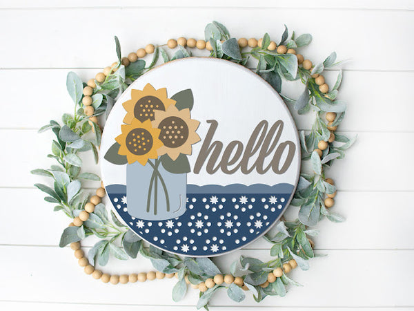 Sunflower Mason Jar  Door Round -  - Round  Wood Door Sign | Hanger | ChicaTiza