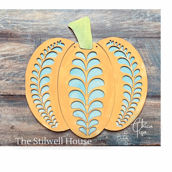 Fancy Pumpkin 2   - Round  Wood Door Sign | Hanger | ChicaTiza