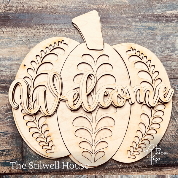 Fancy Pumpkin 2 - Round Wood Door Sign | Hanger | ChicaTiza