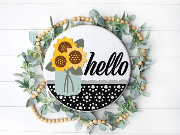 Sunflower Mason Jar  Door Round -  - Round  Wood Door Sign | Hanger | ChicaTiza