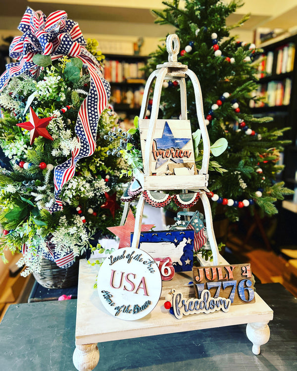 Star Spangled Patriotic  Wooden Tiered Tray kit | Chica Tiza