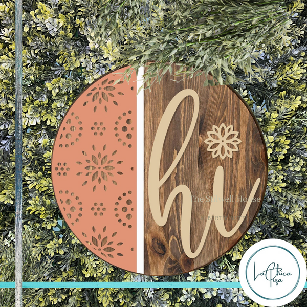 Flower Burst Hi   - Round  Wood Door Sign | Hanger | ChicaTiza