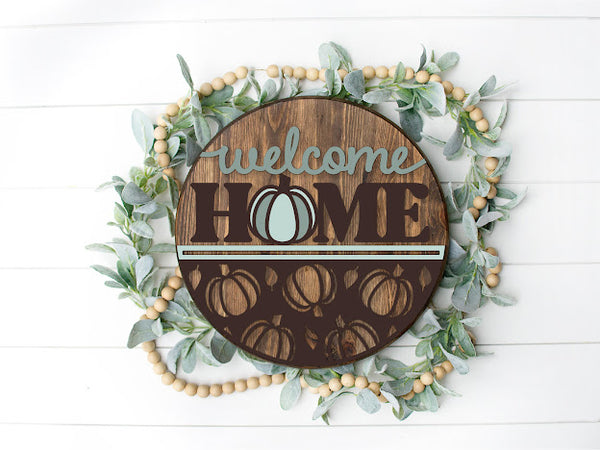 Hello Pumpkin Cutouts Round Wood Door Sign | Hanger | ChicaTiza