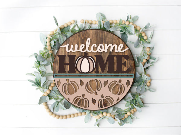 Hello Pumpkin Cutouts Round  Wood Door Sign | Hanger | ChicaTiza