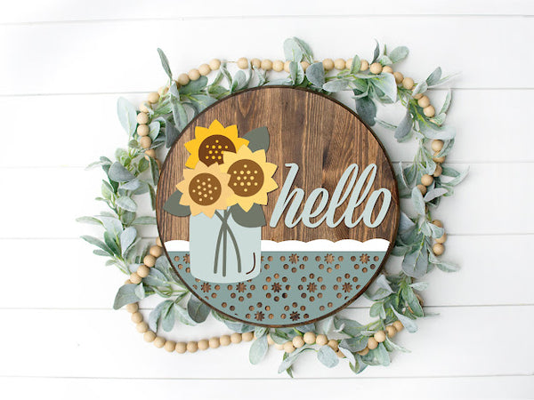 Sunflower Mason Jar  Door Round -  - Round  Wood Door Sign | Hanger | ChicaTiza