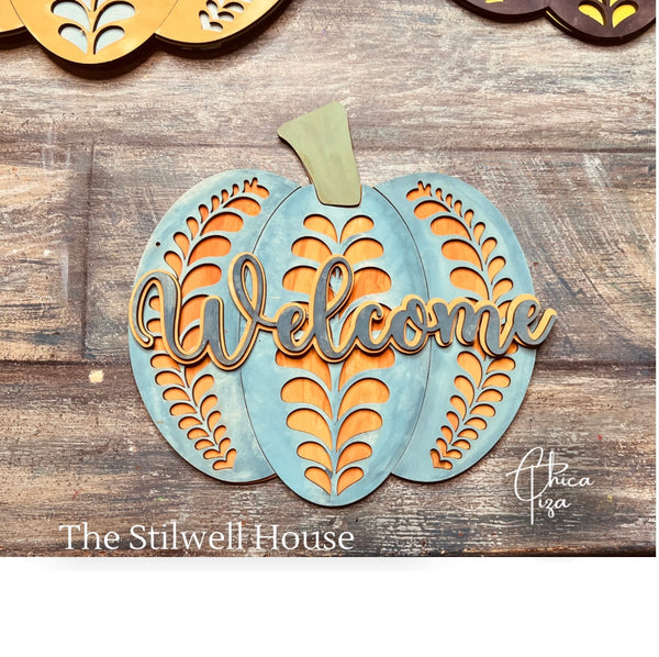 Fancy Pumpkin 2   - Round  Wood Door Sign | Hanger | ChicaTiza