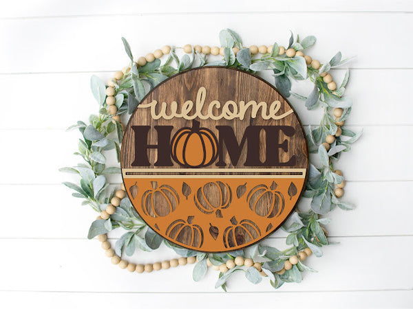 Hello Pumpkin Cutouts Round  Wood Door Sign | Hanger | ChicaTiza