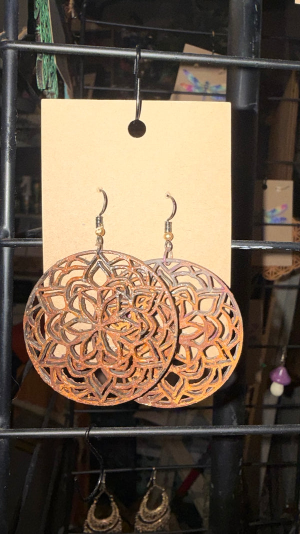 Rusty Floral Mandala Earrings — original photograph