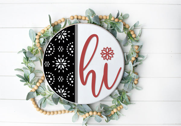 Flower Burst Hi   - Round  Wood Door Sign | Hanger | ChicaTiza