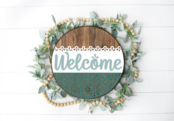 Vintage Welcome  - Round  Wood Door Sign | Hanger | ChicaTiza