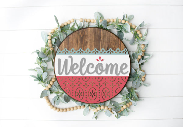 Vintage Welcome  - Round  Wood Door Sign | Hanger | ChicaTiza