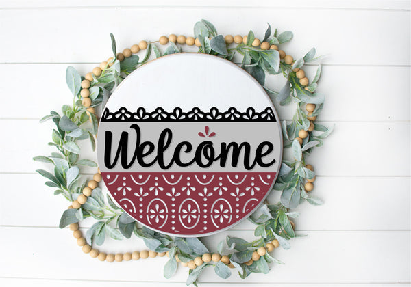 Vintage Welcome - Round Wood Door Sign | Hanger | ChicaTiza