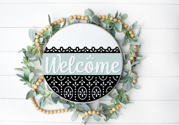 Vintage Welcome  - Round  Wood Door Sign | Hanger | ChicaTiza