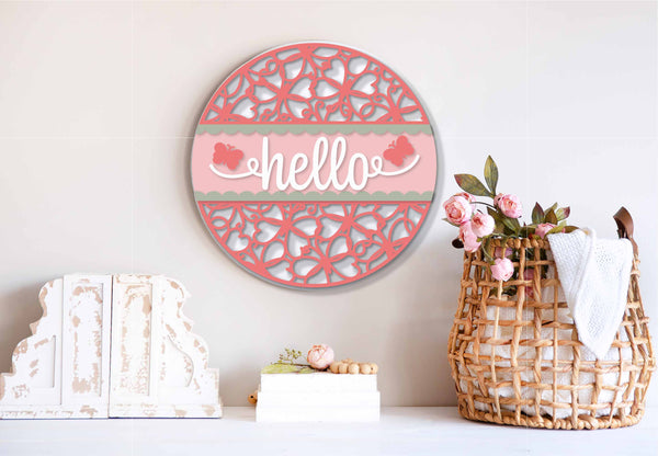Hello Butterfly -  - Round  Wood Door Sign | Hanger | ChicaTiza