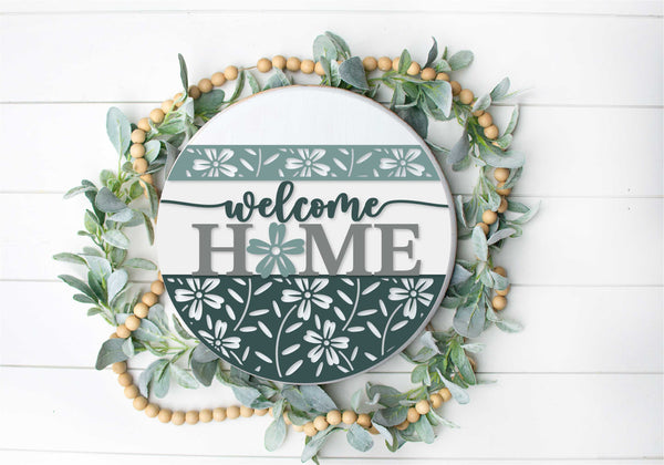 Floral Welcome Home  - Round  Wood Door Sign | Hanger | ChicaTiza