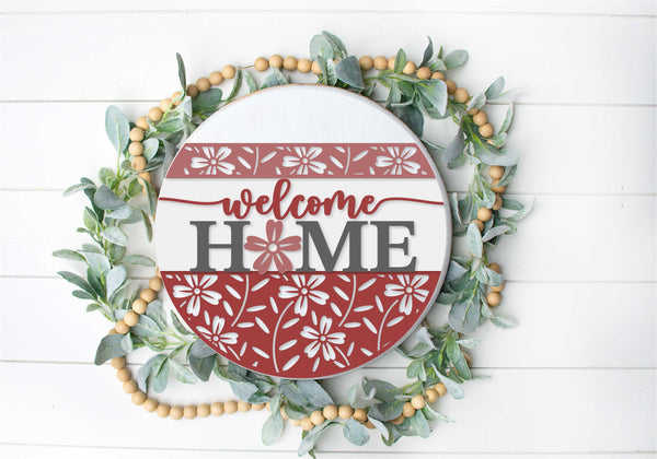 Floral Welcome Home  - Round  Wood Door Sign | Hanger | ChicaTiza