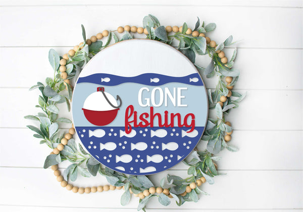 Gone Fishing - Round  Wood Door Sign | Hanger | ChicaTiza